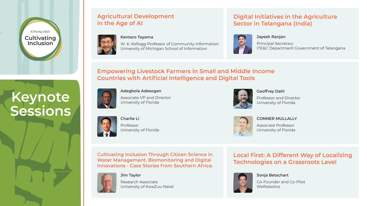 Introducing our Keynote Speakers for ICTforAg 2023 🌟

Tune in Nov 7-9 for their discussions on the latest in agriculture technology at varying levels 🔎 📲 🌍 REGISTER NOW at ictforag.com 

#ICTforAg #agtech #AgDevelopment #LocalizingTech