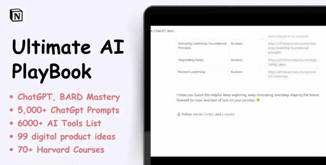 shedntcare_'s tweet photo. People are making $20,000/mo Using AI

So Here is "Ultimate AI PlayBook" for you.

In this You will get:

■ 5,000+ Prompts
■ 6000+ AI Tools List
■ 70+ Harvard Courses
■ ChatGPT, Bard Mastery
■ 90+ Digital Product Ideas

To Get this: ⬇️

1. Retweet this post 
2. Like and Reply “SEND”
3. Follow me ( so I can DM you ) @shedntcare_