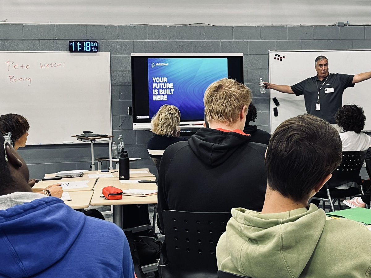 Today we welcomed Pete Wessel from Boeing in Seattle, Washington. We learned about job opportunities, benefits, pay, type of training, and what we can expect while working there! We had some students also talked about their experience from their internship this past summer.