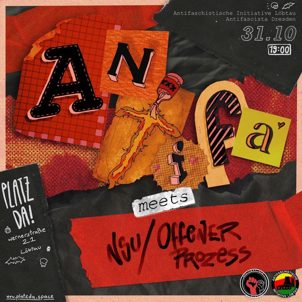 +++ #Antifa meets #KeinSchlusstrich +++

12 Jahre Selbstenttarnung des NSU, Gedenken an die Opfer und weiterhin Kein Schlussstrich!

Wann: Dienstag - 31.10.2023

Wo: <a href="/PlatzDa_DD/">PlatzDa!</a>

Warum: Weil kein Schlusstrich immer noch dringen Notwendig ist

#NieWieder!