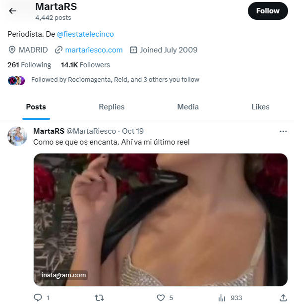 Parece que Marta está conquistando Twitter, en tan solo 5 días consigue una respuesta y 5 Likes. Eso es porque publica lo que sabe le gusta a su público.