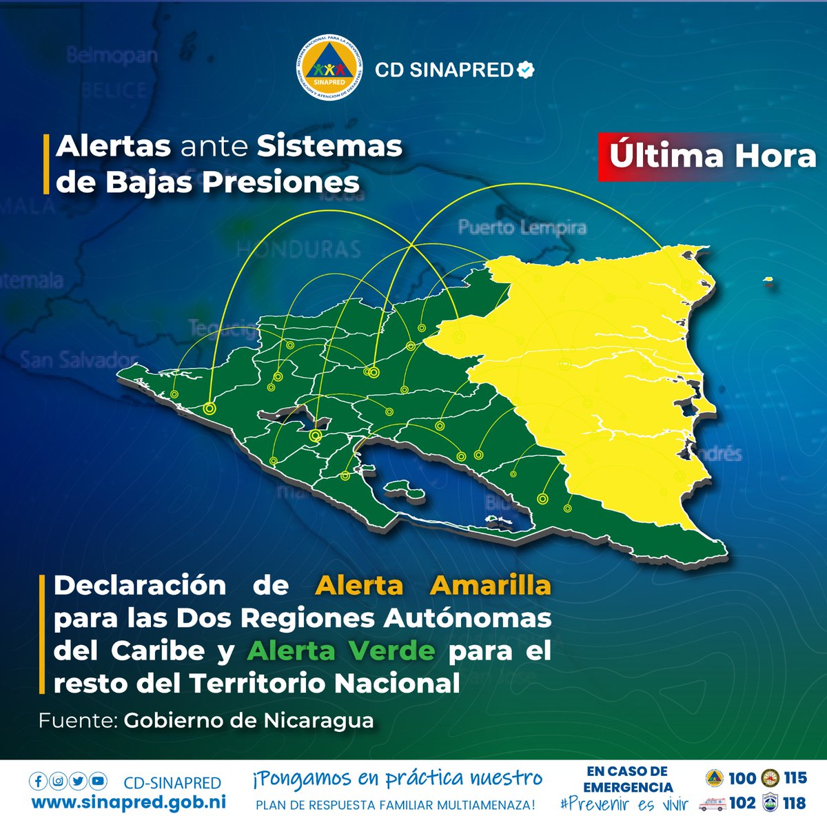 CamiloCalero2's tweet photo. Se forma Depresión Tropical 21 informó el @NHC_Atlantic en las próximas horas estaría ingresando a territorio Nicaragüense.

Nicaragua decreto Alerta Amarilla en el Caribe. Este fenómeno podría dejar fuerte precipitaciones en Centroamérica según boletín del NHC. @VivaNicaragua13 https://t.co/jlSxrVCnJS