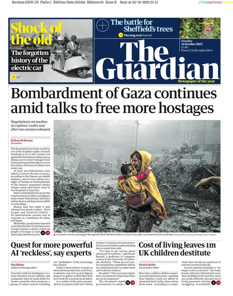 GUARDIAN: Bombardment of Gaza continues amid talks to free more hostages #TomorrowsPapersToday