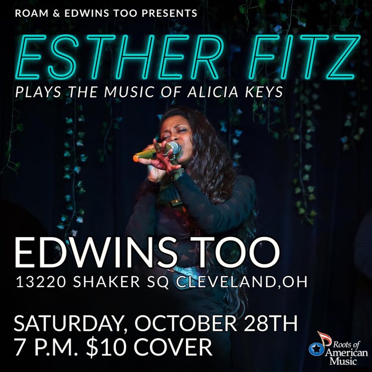 ROAM_arts_edu's tweet photo. Join Cleveland Vocalist, Esther Fitz at Edwins Too (13220 Shaker SQ Cleveland, OH) this Saturday, October 28th at 7 PM. She will be performing many of her originals along with playing the music of Alicia Keys. $10 Admission.

#estherfitz #edwinstoo #aliciakeys #vocalist https://t.co/XqPG9CiP48