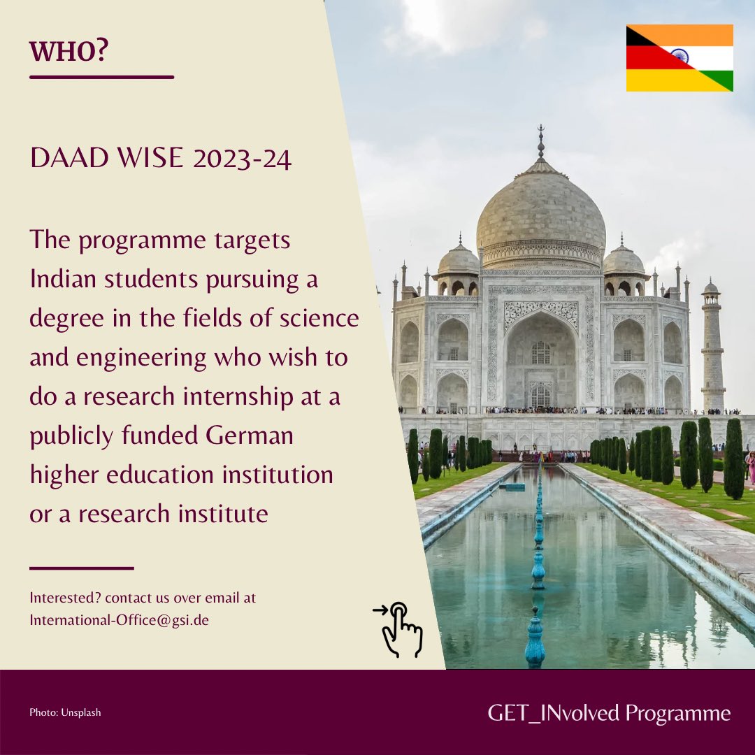 📢 🇮🇳 ✈️ 🇩🇪 👨‍🎓 👩‍🎓 Call for Applications

Apply now for the DAAD WISE Programme through GET_INvolved Programme! 

#getinvolved #india #daad #programme #application #international #internship #daadwise  <a href="/DAAD_Germany/">DAAD News</a> <a href="/DAADIndia/">DAAD India</a> #wise #studyingermany #studentlife #summerinternship