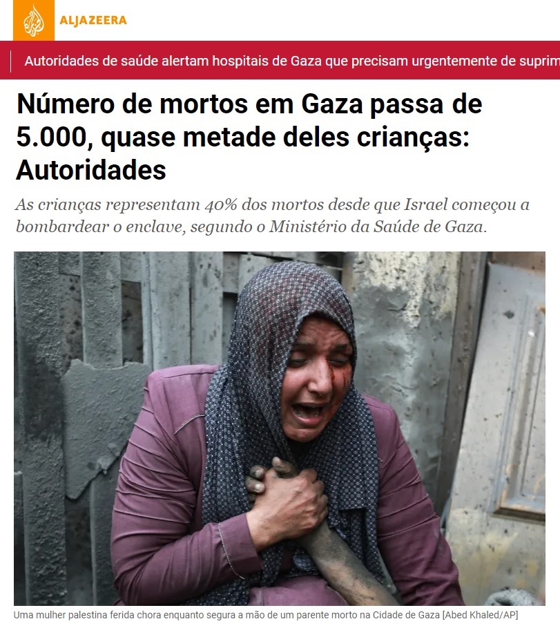 historia_pensar's tweet photo. 5.087 palestinos assassinados nos ataques israelenses contra Gaza. A maioria absoluta dos mortos são crianças (40%) e mulheres (22%).
- 2.055 crianças assassinadas
- 1.119 mulheres assassinadas
- 217 idosos assassinados.
Além desses, há 1.500 pessoas desaparecidas, soterradas sob os escombros dos edifícios. Dessas, 830 são crianças.