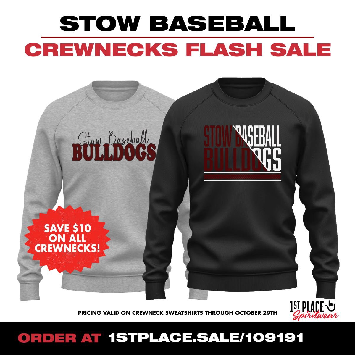 Save $10 on all Stow Baseball crewneck sweatshirts! 

1stplacespiritwear.com/collection/109… (1stplacespiritwear.com/collection/109…)
