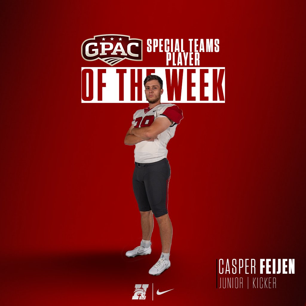 Congratulations to Casper Feijen on being named GPAC Special Teams Player of the Week! Feijen, a junior from Amsterdam, Holland, went 2-for-2 on field goals, including the game winner. He was also a perfect 6-for-6 on extra points.
#BrickandMortar | #GDTBAB