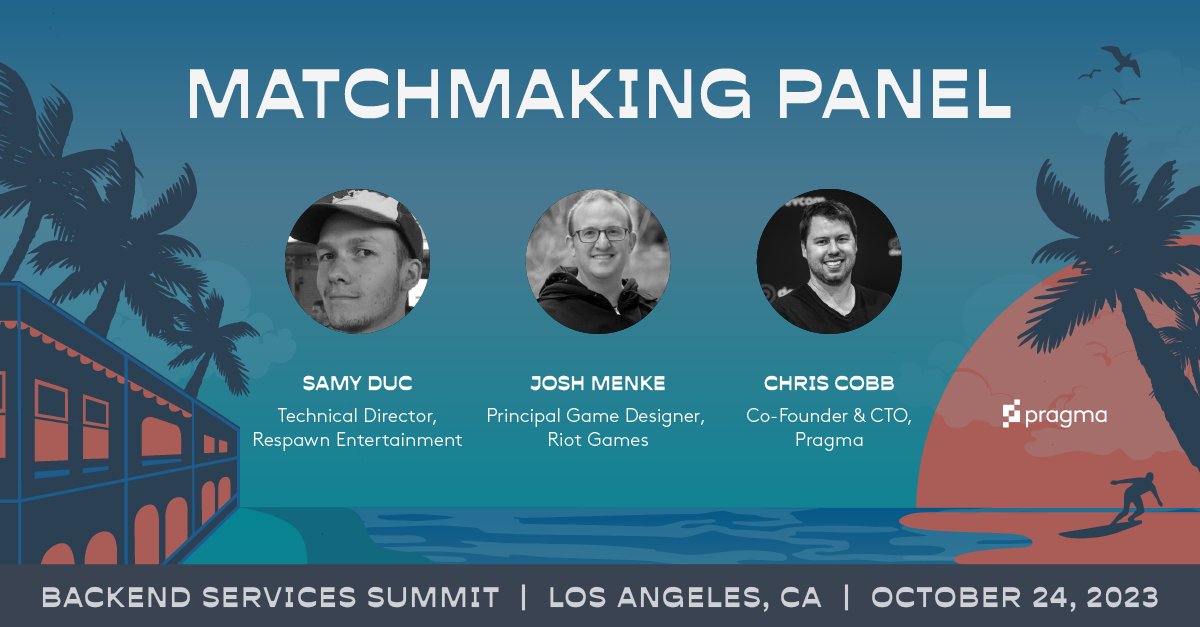 The Backend Services Summit kicks off tomorrow!

<a href="/ricklesauceur/">Samy Duc</a>, <a href="/joshua_menke/">Josh Menke</a> and <a href="/cccobbb/">Chris Cobb</a> will discuss the interesting dynamic of matchmaking systems and how a successful one requires a strong tech architecture that supports the specific game design goals.