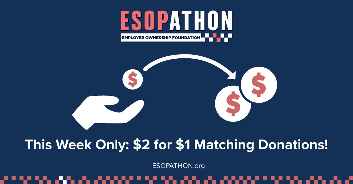 ANOTHER generous donor has stepped up for #ESOPATHON! All donations this week will be matched up to $20K to support the @OwnershipFound and #employeeownership. Get involved today! esopathon.org