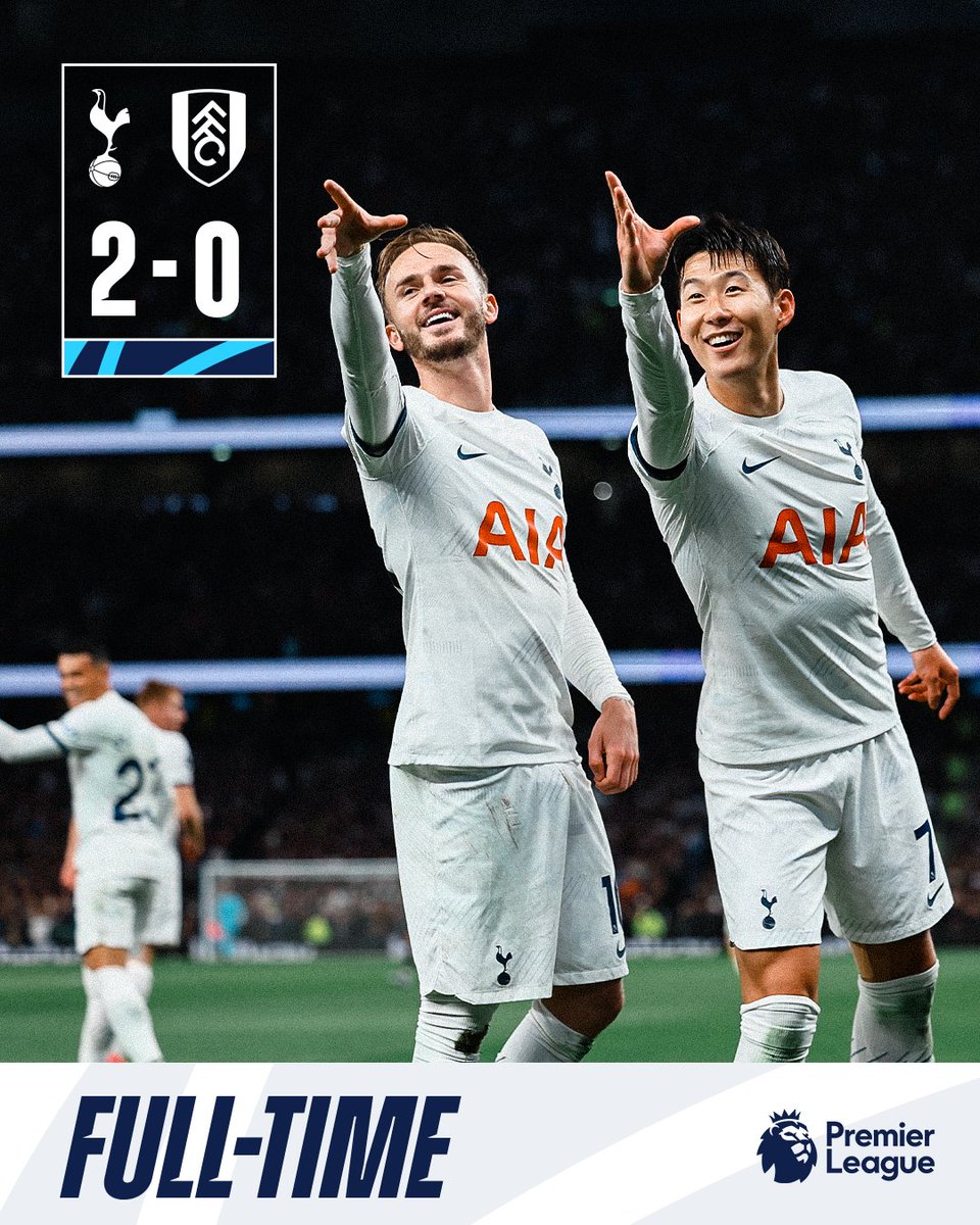 #Final #TheLilyWhites 2-0 #TheCottagers with goals from @Sonny7 assisted by @richarlison97 & @Madders10 assisted by #HeungMinSon #PremierLeague  @AngePostecoglou x @marcosilva #SpiderMan2 @getir @HSBC @INEOS @EASPORTSFC @HP @astropay @MonsterEnergy @KumhoTyreUK #EASPORTSFC24