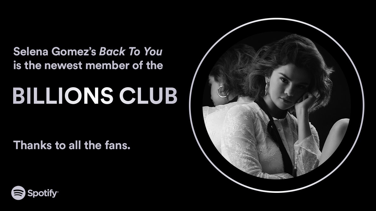 Back to the #BillionsClub center stage — our queen @SelenaGomez has secured another billion streams. 👑 spotify.link/billionsclub