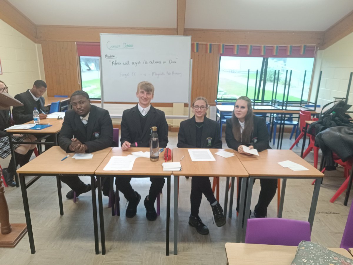 Our senior debate team participated in their first @ConcernDebates today, proposing the motion 'Africa will regret its reliance on China'. Excellent work by all involved and a thoroughly enjoyable debate to watch!  @MsLeiRoo @FingalCC  @ddletb
