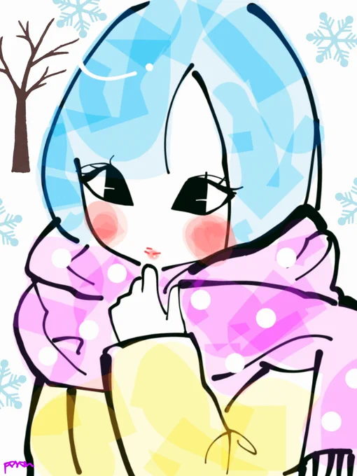 おはよー #イラスト #お絵描き #女の子 #ファンシー #冬 #レトロ