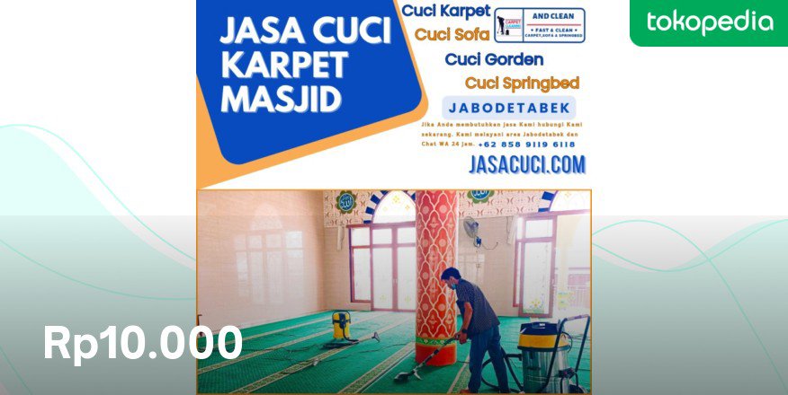 Coba cek ini, deh: "Cuci Karpet Masjid menggunakan Mesin Pencuci Karpet Sofa Springbed" Rp10.000 di toko andclean Tokopedia. Bisa bebas ongkir, lho.
tokopedia.com/andclean-jasac…
