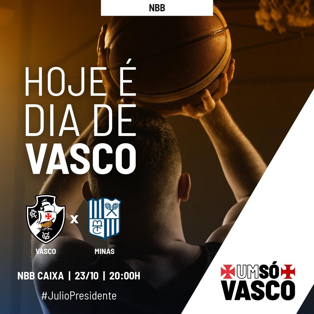 “Vou torcer pro Vasco ser campeão e no basquete é tradição!!” 🏀🤍

Hoje também é dia de Vasco: estreia na NBB! Somos Um Só Vasco também no basquete.

Por um Vasco forte em todos os esportes! Nos vemos em São Januário 💢 

#JulioPresidente #1Só💢