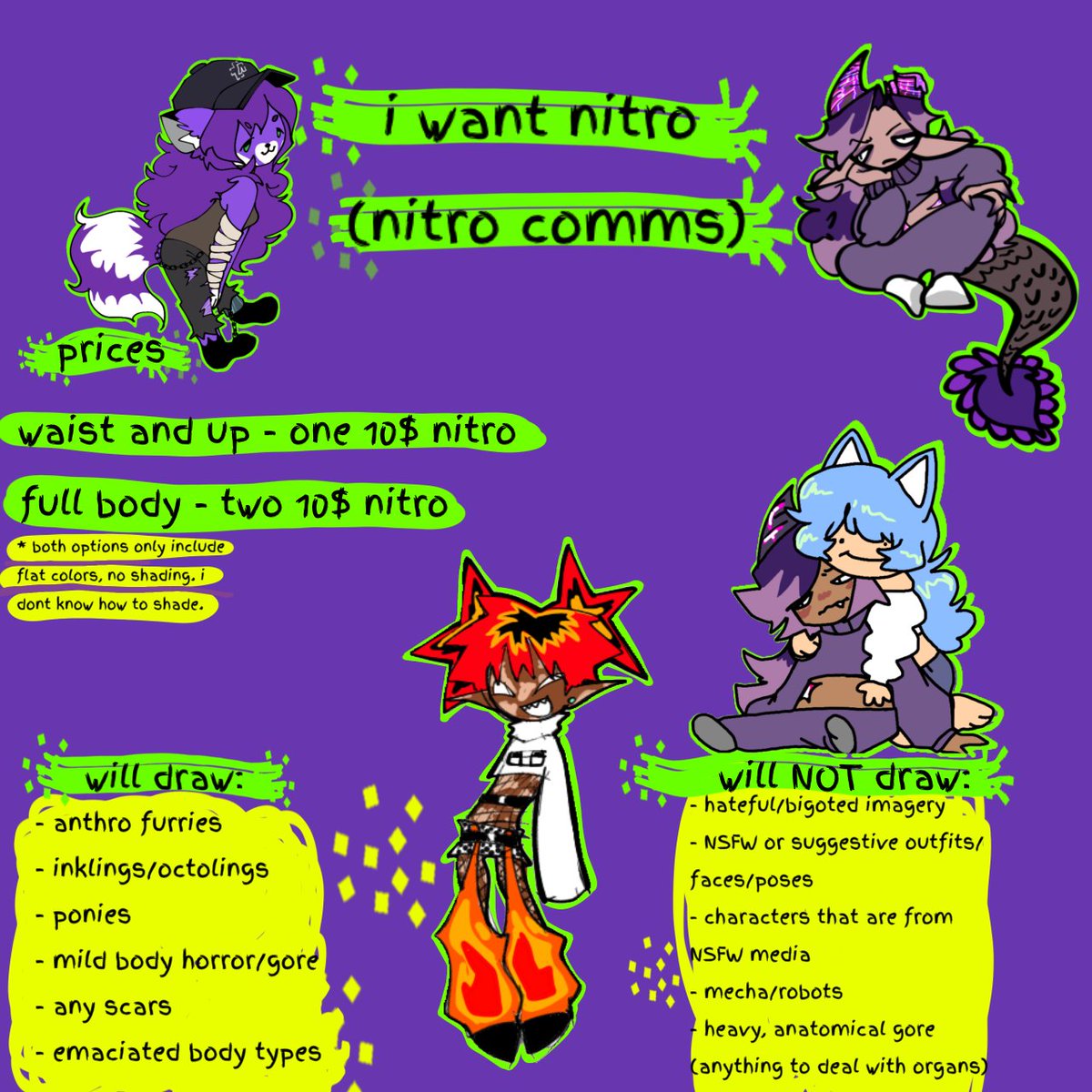 vioIet_mp4's tweet photo. nitro commissions open

u give me nitro i give u pretty drawing

i have like  10 slots open please give me discord nitro https://t.co/TpTvtEsQmF