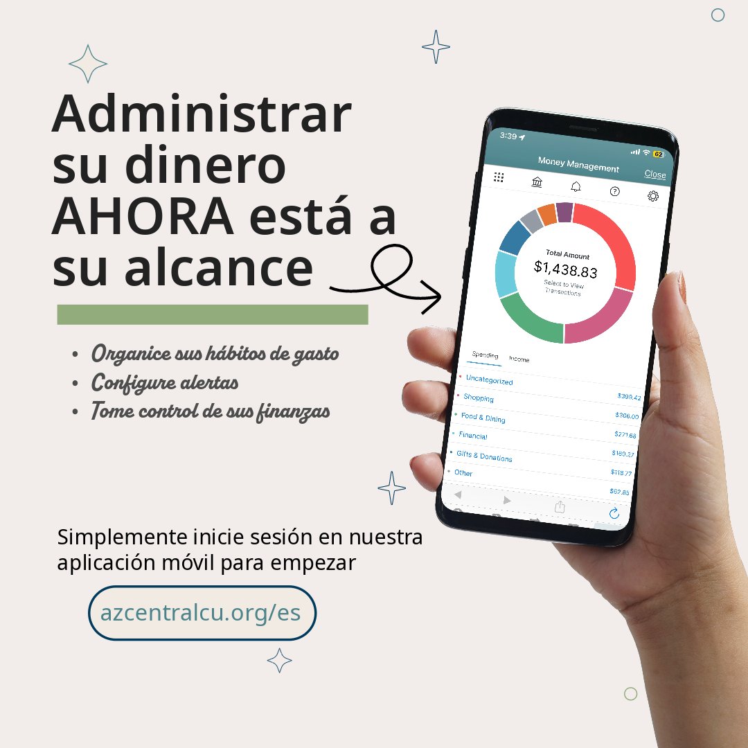 Administrar su dinero AHORA está disponible a su alcance, ¡a través de nuestra aplicación móvil!
Inicie sesión hoy para comenzar a organizar sus hábitos de gasto y tomar el control de sus finanzas. 📲
