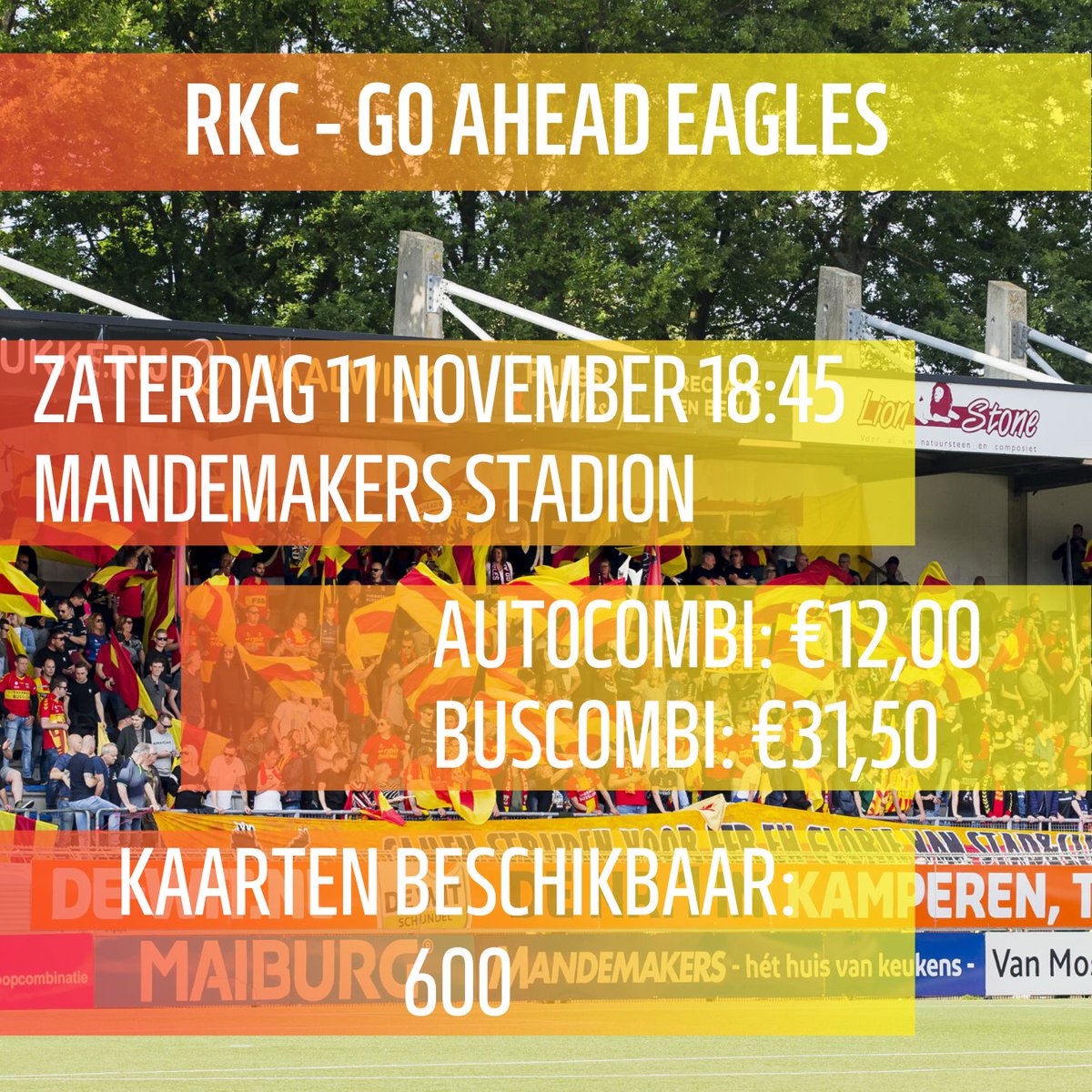 gae_awaydays's tweet photo. 𝗜𝗻𝗳𝗼𝗿𝗺𝗮𝘁𝗶𝗲 𝗥𝗞𝗖-𝘂𝗶𝘁

📅 Zaterdag 11 november 18:45

Verkoop met loyaliteitspunten:
🥇 14+: Nu te koop
🥈 8+: 25 oktober 15:00
🥉 2+: 27 oktober 15:00
0 loyaliteitspunten: 1 november 15:00

#rkcgae https://t.co/d3qwZSVKuv