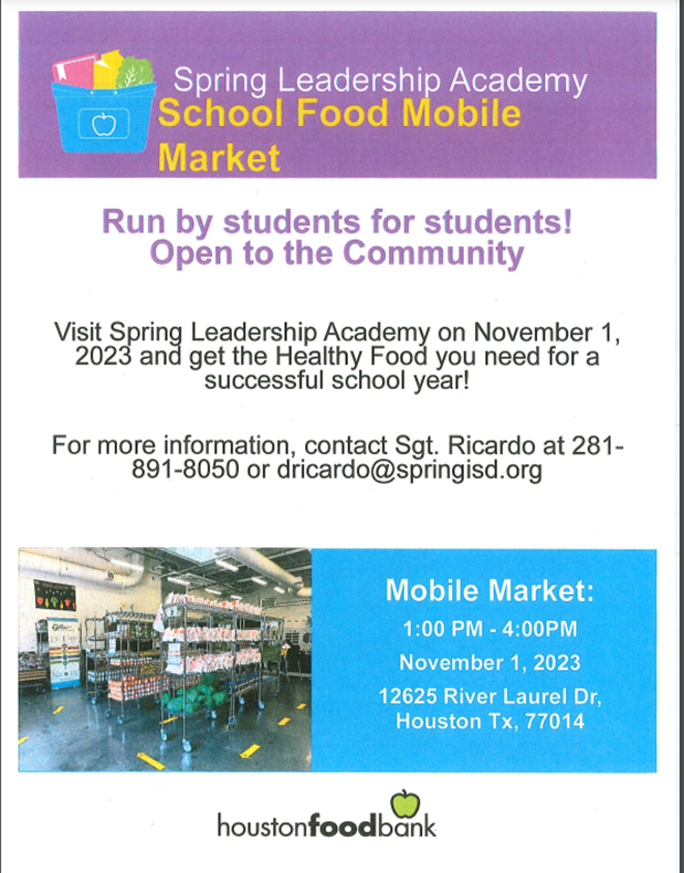 LOTC_SLAKnights's tweet photo. Spring Leadership Academy LOTC Mobile Food Market is coming this November 1, 2023! The Community is invited to get some much needed food! https://t.co/fXJRWXyz6Q