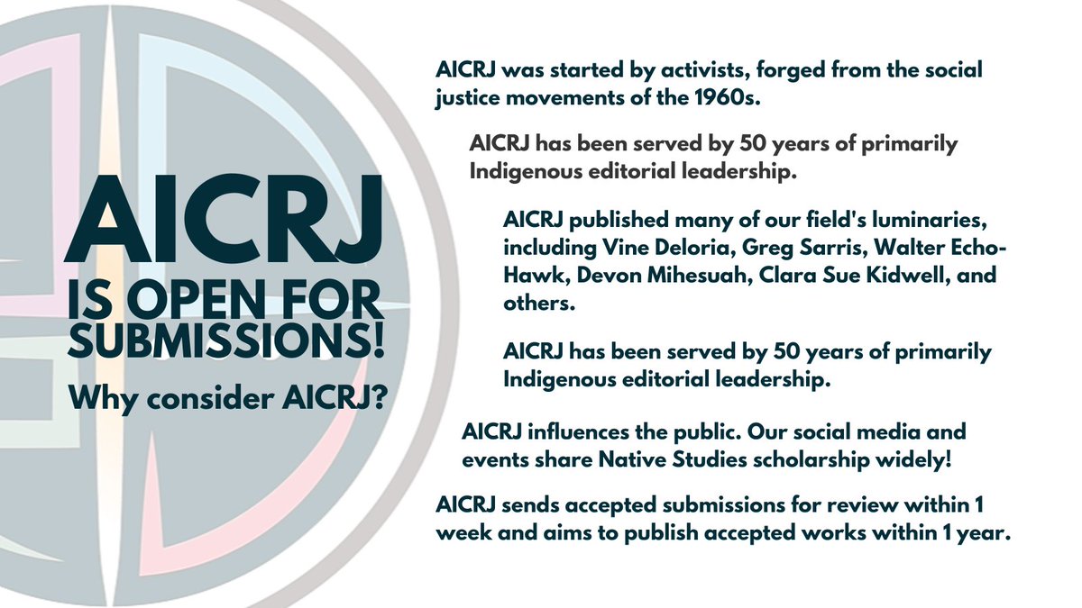 AICRJournal's tweet photo. The AICRJ is open for submissions!
We are so proud of our journal and its legacy. Here are a few reasons why you should consider submitting your work to the AICRJ.

You can find submission details here: https://t.co/DSfElon02A https://t.co/atYmThgg7G