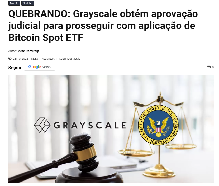 Alertaaa : A Grayscale conquista aprovação judicial para seguir com a aplicação de um ETF Bitcoin à vista!

O tribunal deu luz verde à escala de cinza para exigir seu pedido de ETF Bitcoin à vista e instruiu a SEC sobre os próximos passos. O GBTC planeja listar suas ações na NYSE