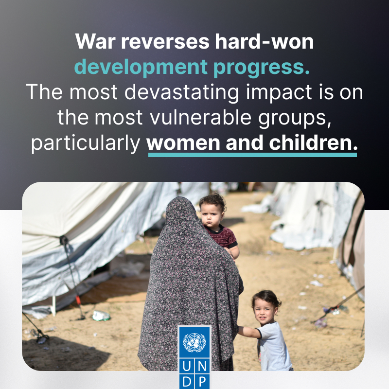 UNDP's tweet photo. The humanitarian situation and development outlook in #Gaza were extremely dire before the war.

The human toll will be immense and there will be grave losses of hard-won development progress.

Every effort must be exhausted to prevent further devastation. https://t.co/Y6hMh2D5y2
