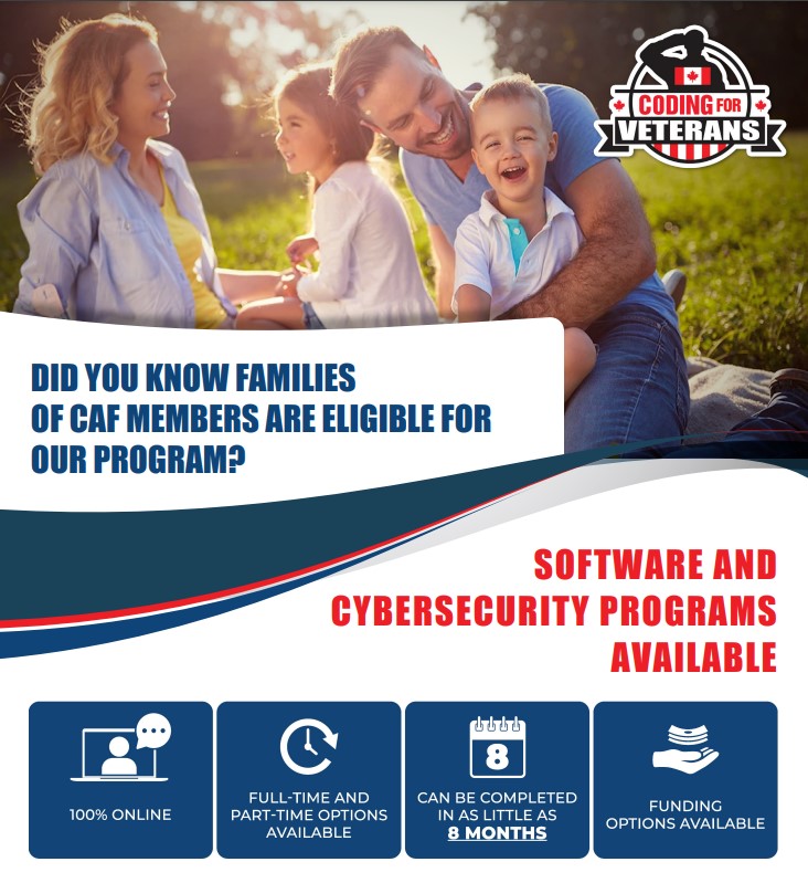 📣Coding for Veterans has expanded its program to include spouses and family members!🌟Our next cohort starts Nov. 21st. RSVP for our Zoom Info Session on Oct. 26th @ 11:00AM EST: tinyurl.com/bdhna9c6 
Ready to apply? Visit tinyurl.com/2nscddt2 #C4V #MFRC #militaryfamilies