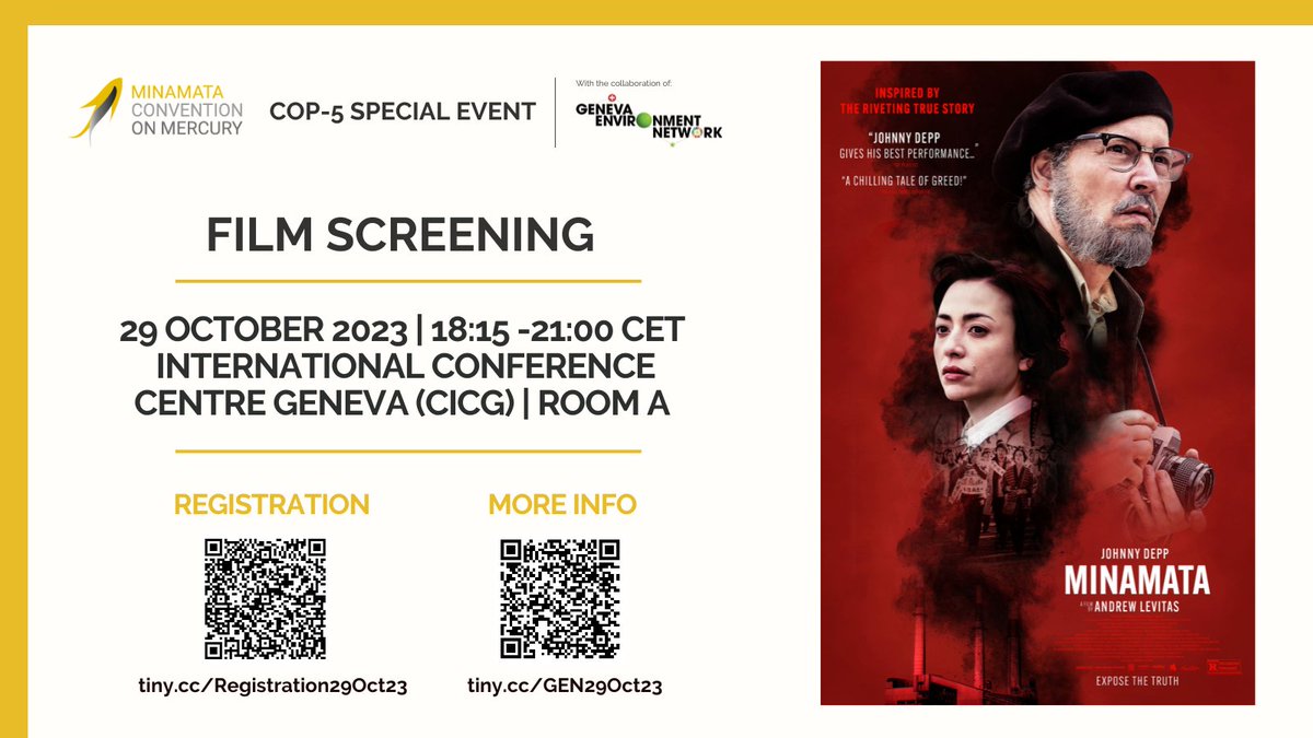 Check out the official poster for this incredible opportunity! To apply, visit - genevaenvironmentnetwork.org/fr/evenements/…

#Freeopportunity #Filmscreening #ApplyNow #MinamataFilm #COP5Screening #MercuryAwareness