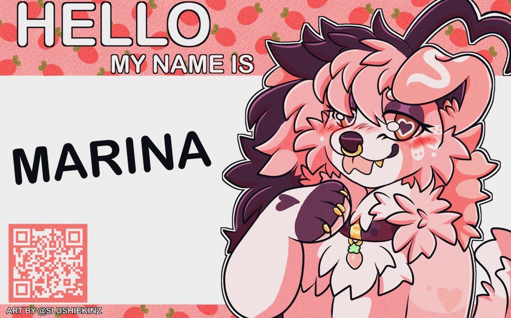 Slushiekinz's tweet photo. ✨Hello My name Is✨
🔁 Mega appreciated 

🍭I’d love to do a few more of these so I’m open for 5 slots of these Badges!

💕Can do name only or name + barcode to a link of your social media 

🍭Characters belong to @Neapawlitan and @Baphomethound 

💕Comment or dm to claim https://t.co/vMpaHEHAte