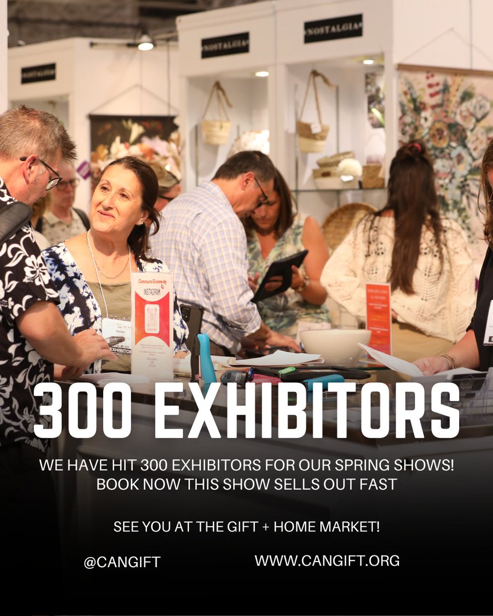 ❗MILESTONE MOMENT❗ We are thrilled to share that we have officially hit 300 exhibitors registered for the upcoming spring shows! Book now as the shows sell out fast! More information at Cangift.org #CanGift #TOGiftMkt #ABGiftMkt