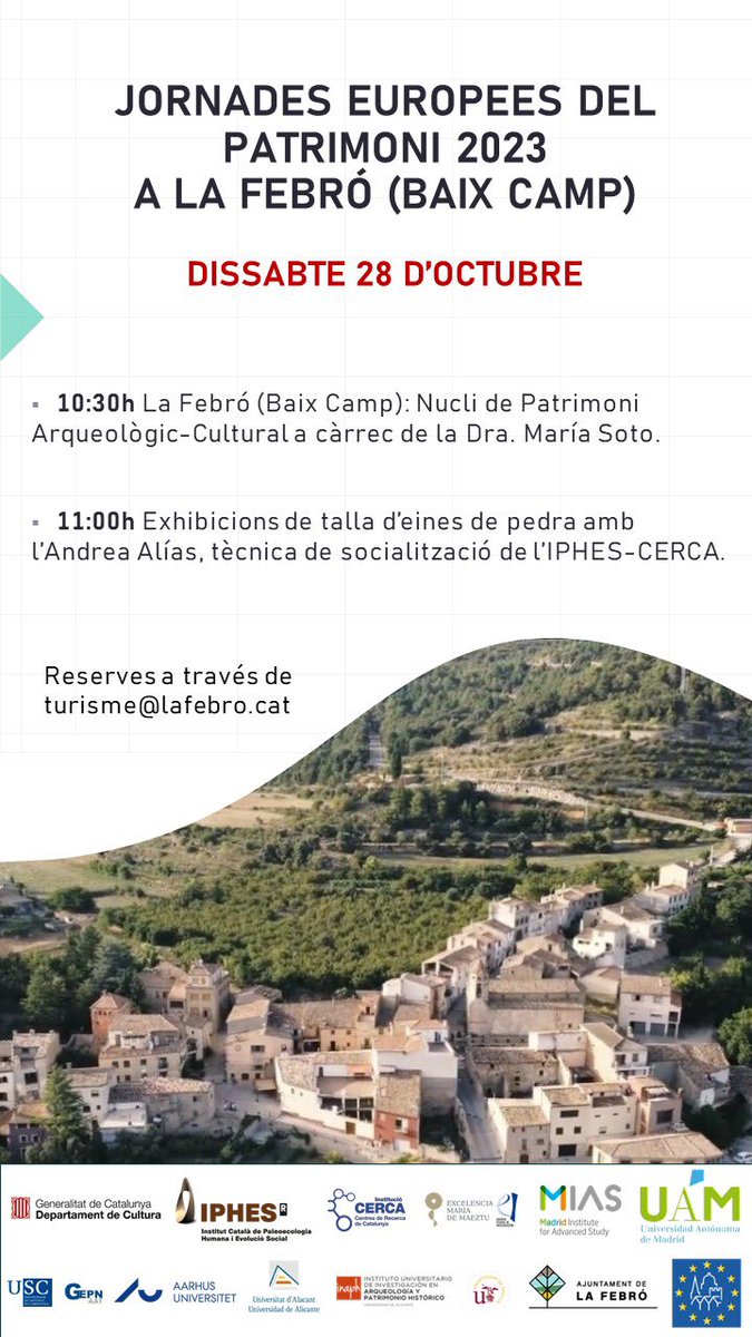 Lourdes Martorell 🎗@lulumartu (@lulumartu) on Twitter photo 📣AQUEST DISSABTE celebrem les Jornades Europees del Patrimoni a la Febró!
Us proposem activitats gratuïtes per a tots els públics.
👉🏼No oblideu reservar a través de turisme@lafebro.cat 📣AQUEST DISSABTE celebrem les Jornades Europees del Patrimoni a la Febró!
Us proposem activitats gratuïtes per a tots els públics.
👉🏼No oblideu reservar a través de turisme@lafebro.cat