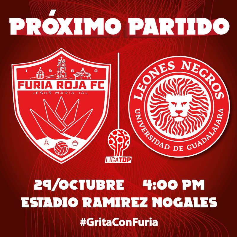 FuriaRojaFC's tweet photo. OTRA VEZ EN CASA
Para la jornada 7️⃣ recibimos a Leones Negros en el monumental Ramírez Nogales 🏟️ 
#GritaConFuria https://t.co/TzV7YyYFL4