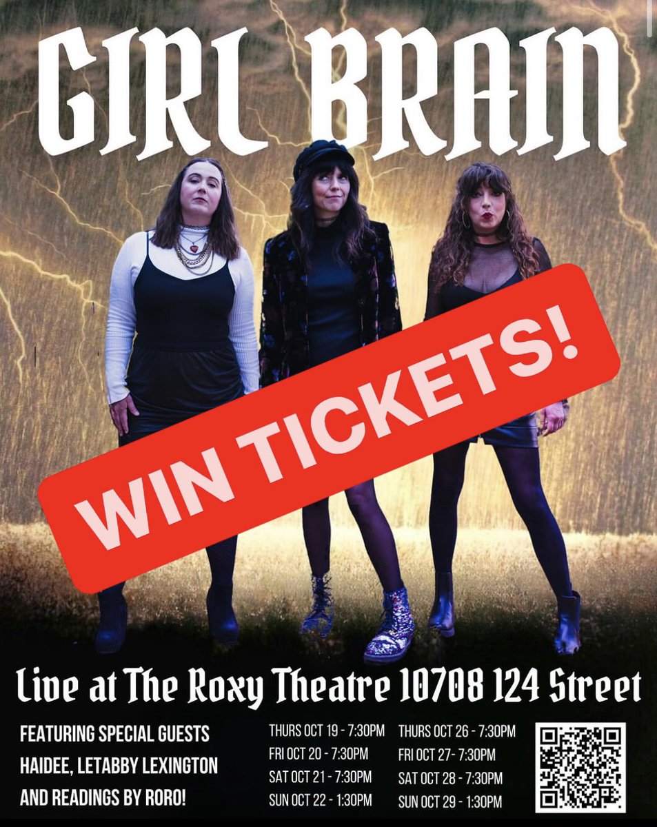 WIN 4 tickets to @girlbrainyeg for any of their shows this week!

#girlbrainyeg is the best comedy show in Edmonton &amp; a MUST SEE! Their last show is Oct 29 &amp; we’re doing a short giveaway for a set of tickets. 

Simply RT this post to be entered! Winner will be drawn Wed Oct 25.