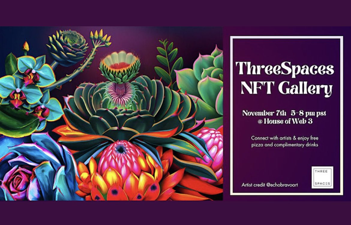 ThreeSpaces (@threespaces_xyz) on Twitter photo We really can’t wait for this event ✨
Every single one of our partnered artists will be on display!
Local artists speaking - confirmed artist panel:
<a href="/TheeRobinologie/">robinologie</a>
<a href="/niftysprite/">niftySprite | kschoener.art | NFTNYC 23&24 Speaker</a>
@echobravoart (cover art)
Alexis Laurent We really can’t wait for this event ✨
Every single one of our partnered artists will be on display!
Local artists speaking - confirmed artist panel:
<a href="/TheeRobinologie/">robinologie</a>
<a href="/niftysprite/">niftySprite | kschoener.art | NFTNYC 23&24 Speaker</a>
@echobravoart (cover art)
Alexis Laurent