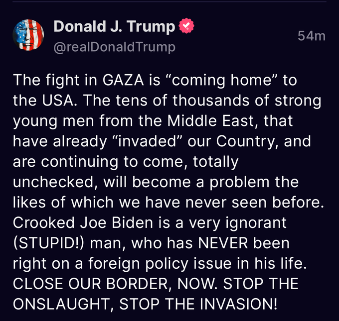 GlobaltrekX's tweet photo. Recent #Trump News.
#Gaza #MiddleEastConflict #CloseBorder #CrookedBiden https://t.co/9w2ybA3x7T
