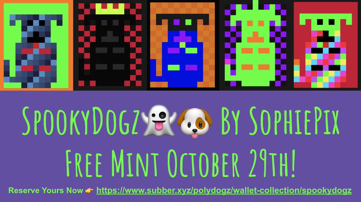 Excited 4 My SpookyDogz👻🐶 Collections Drop on Sunday!

Free Mint, 700 Spots Left!

Register here-> subber.xyz/polydogz/walle…

Shout-Out 2 the talented ladies on @0xPolygonLabs!

<a href="/rottenbanana__/">RottenBanana 🍌</a> <a href="/Sallly_art/">Sallly 💜🍥</a> <a href="/mamoresxiv/">María ☾ ~ mamoresxiv</a> <a href="/moontripss/">Angela | TON Foundation 💎</a> <a href="/ParrotFunk/">ParrotFunk 🔥🦜®️</a> <a href="/Degen_Shan/">Shan ✨</a> @heymuskan <a href="/chelsiebar6564/">FireRed🔥🎈</a>