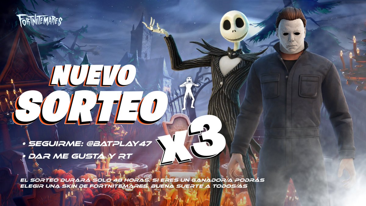 🎁 Sorteo x3 Skins FORTNITEMARES 

Requisitos muy sencillos:
✅ Seguirme: <a href="/BATPLAY47/">BATPLAY</a>
🤍 Dar (RT &amp; Me Gusta)

📆 El Sorteo Durará solo 48 horas. Si eres un ganador/a podrás elegir una skin de Fortnitemares. Buena suerte a todos/as #Fortnite