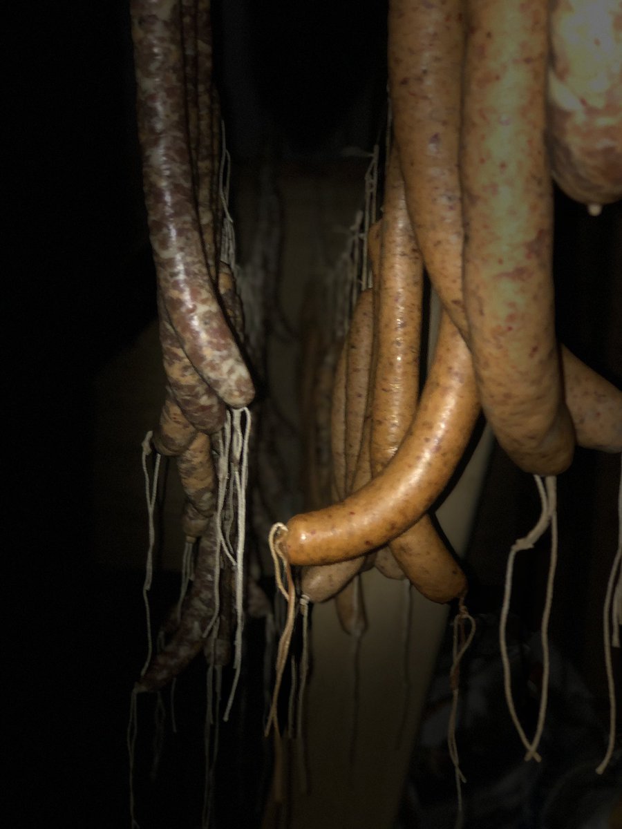 3rd day of #livepigging and the smoker has been on for the bacon and n’duja sausage. Now hanging in the outhouse with the #salami . All tidied up and just some bacon to slice on the last day.