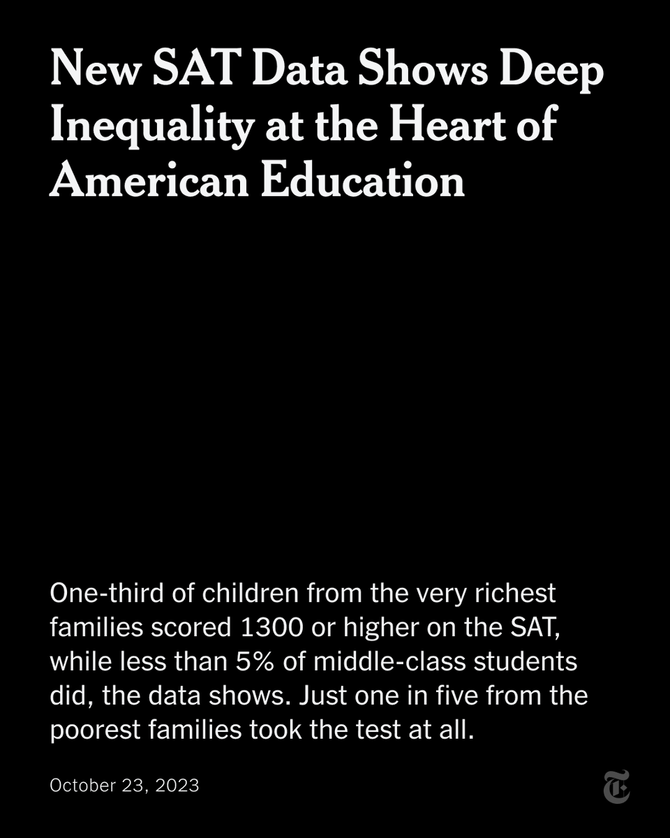 New data shows how much students’ standardized test scores rise with their parents’ incomes in the U.S. — and how disparities start years before students sit for the SAT or ACT. nyti.ms/46Yb1Yz