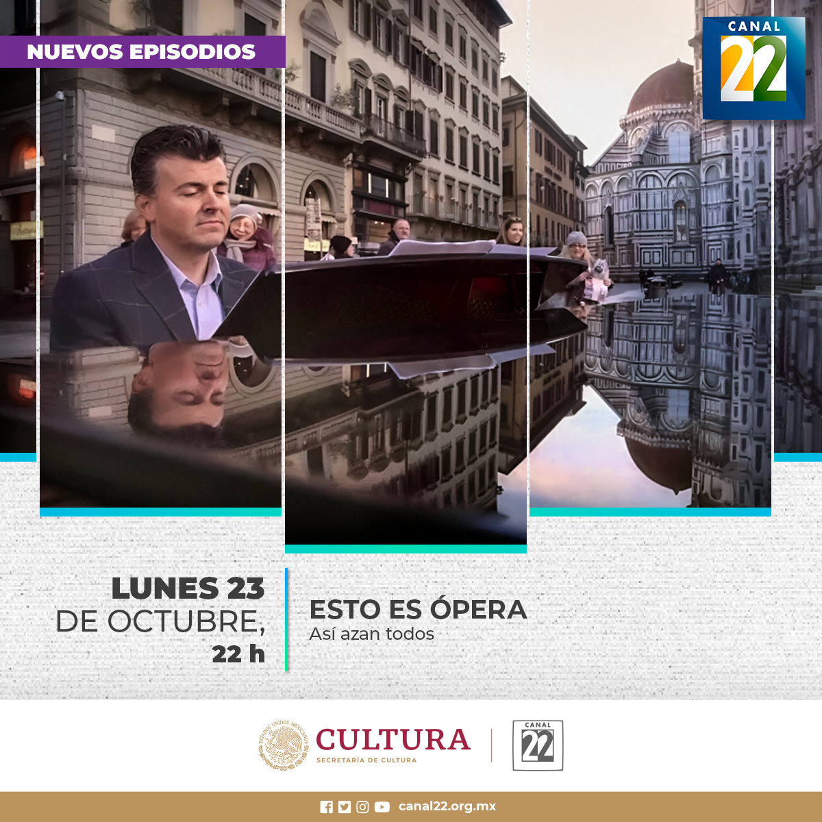 Canal22's tweet image. Disfruta de la programación del día de hoy:

🗣#VersionesPúblicas
🕟 17:00 h

🎬#Marquesina
🕟19:00 h

🏳️‍⚧️#Transcultura
🕟 21:30 h

🎭 #EstoEsÓpera
🕟22:00 h