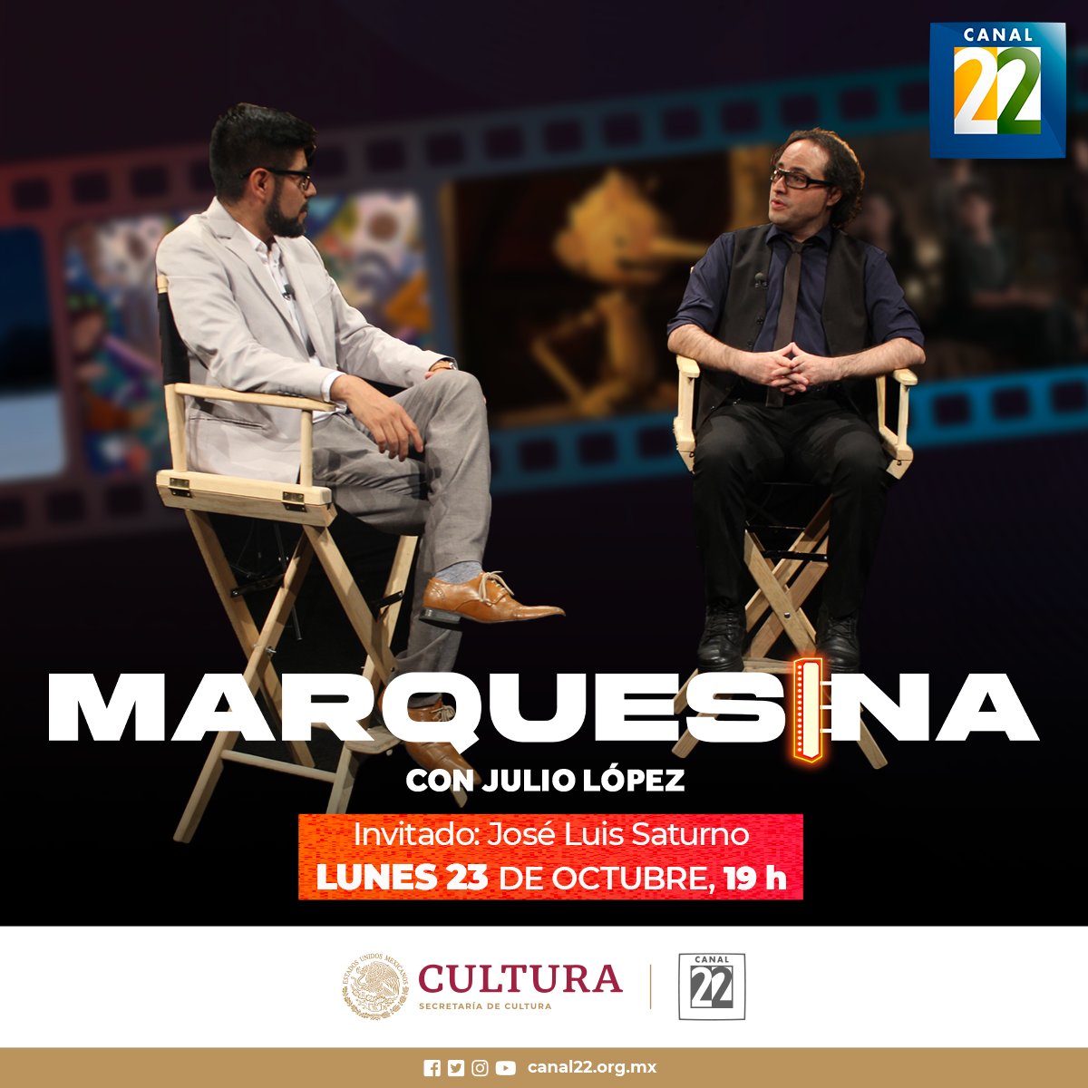 Canal22's tweet image. Disfruta de la programación del día de hoy:

🗣#VersionesPúblicas
🕟 17:00 h

🎬#Marquesina
🕟19:00 h

🏳️‍⚧️#Transcultura
🕟 21:30 h

🎭 #EstoEsÓpera
🕟22:00 h