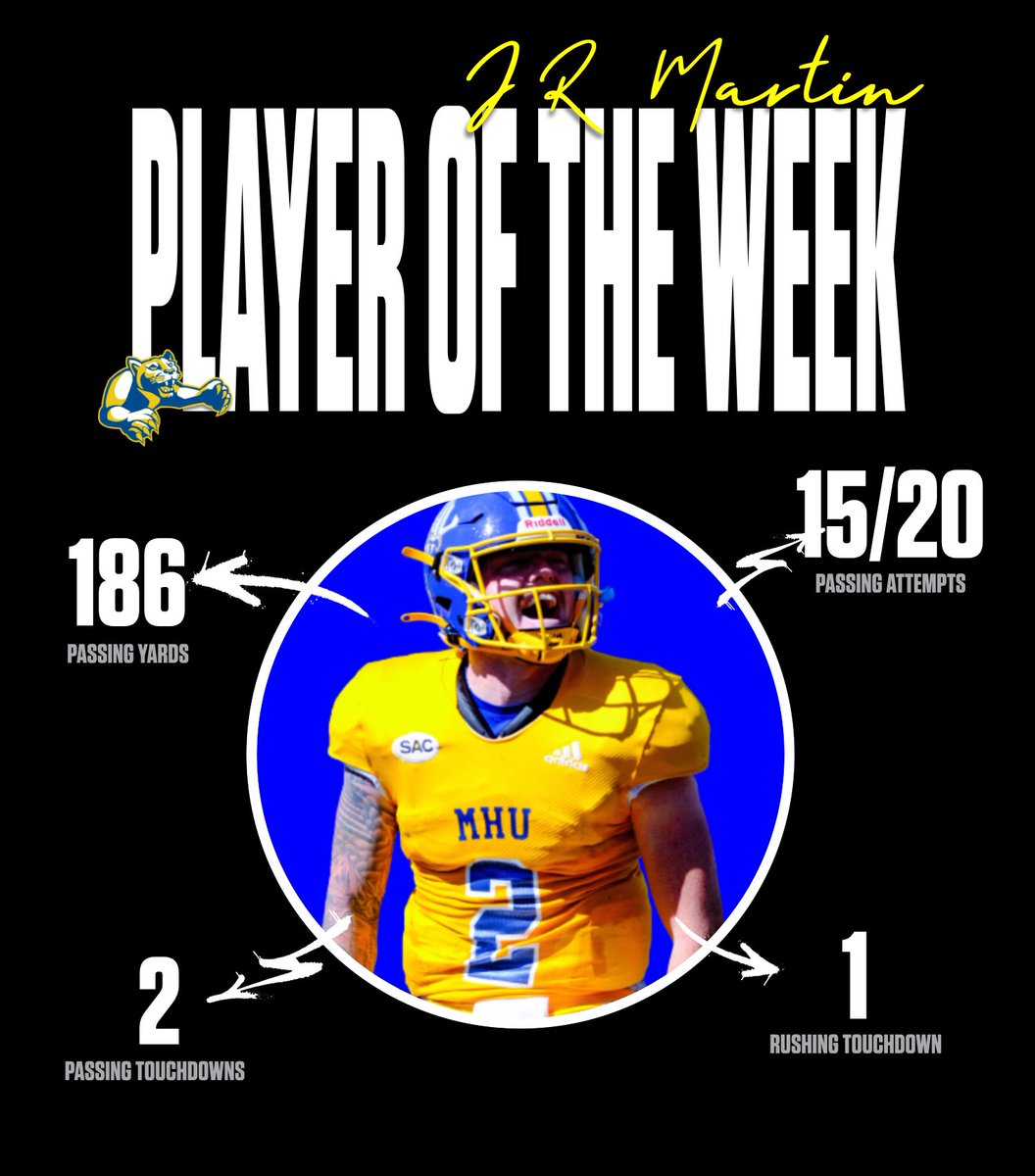 Congratulations to <a href="/JRMartin_MMI/">JR Martin</a> on being selected as SAC Offensive Player of the Week! #RollHill #MountainMentality