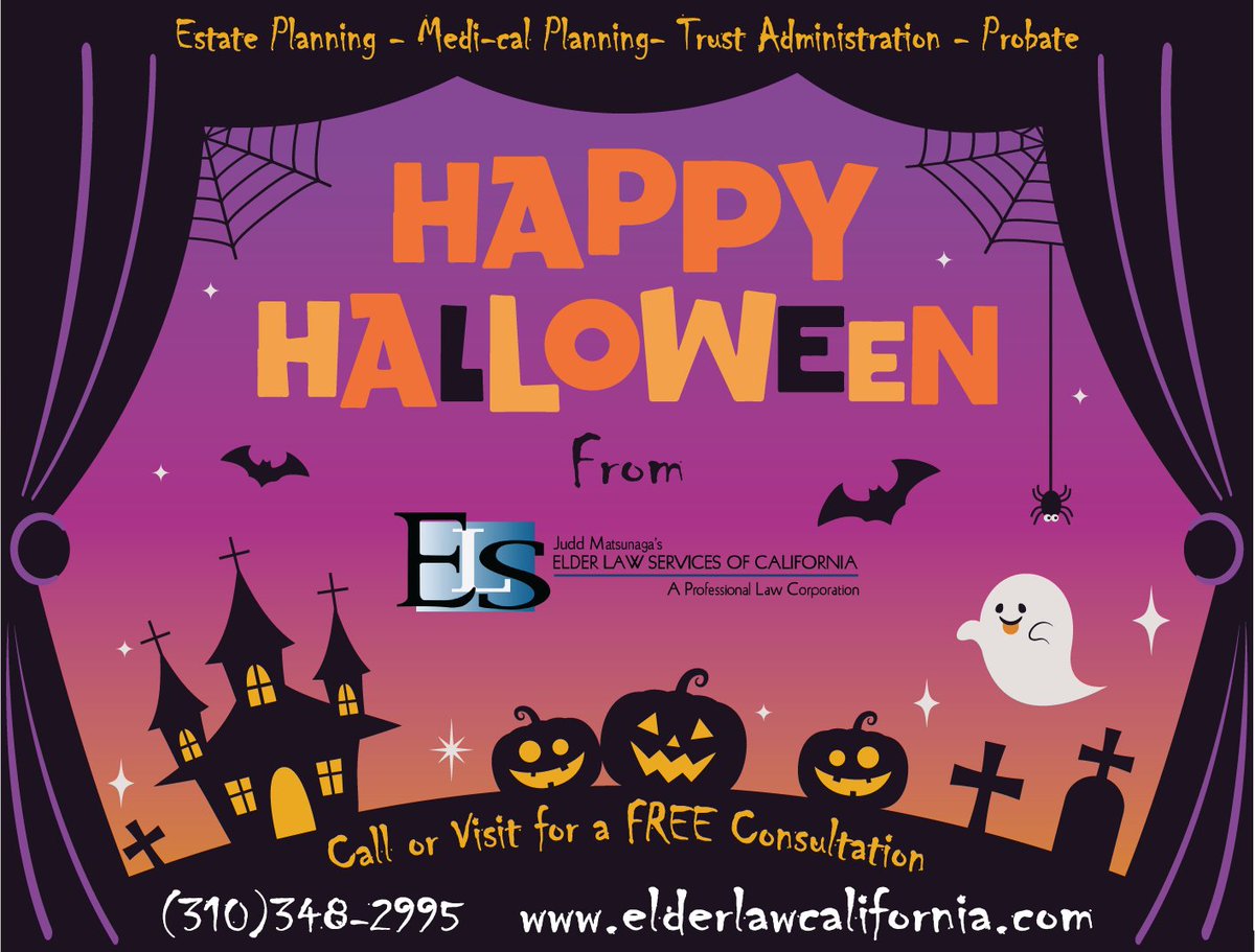 Elderlawservice's tweet photo. Boo! Don't let legal matters haunt you this spooky season. We're here to protect your future – Happy Halloween from Elder Law Services of California!

#estateplanning #livingtrusts #probate
For a FREE Consultation, please call or visit
310-348-2995 https://t.co/0jh63z2XMh https://t.co/z6b3NiZXl7