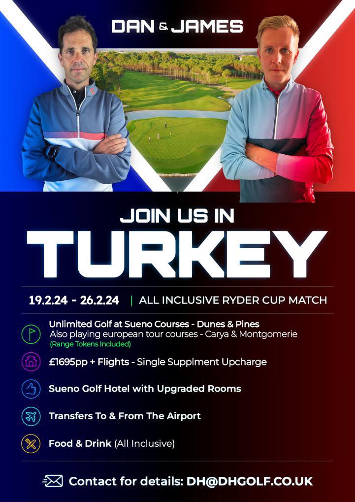 With the poor winter weather setting in 🌧️ ☔️ 🥶 who fancy’s an all inclusive golf coaching / Ryder Cup trip to Turkey 🏝️ 👇👇