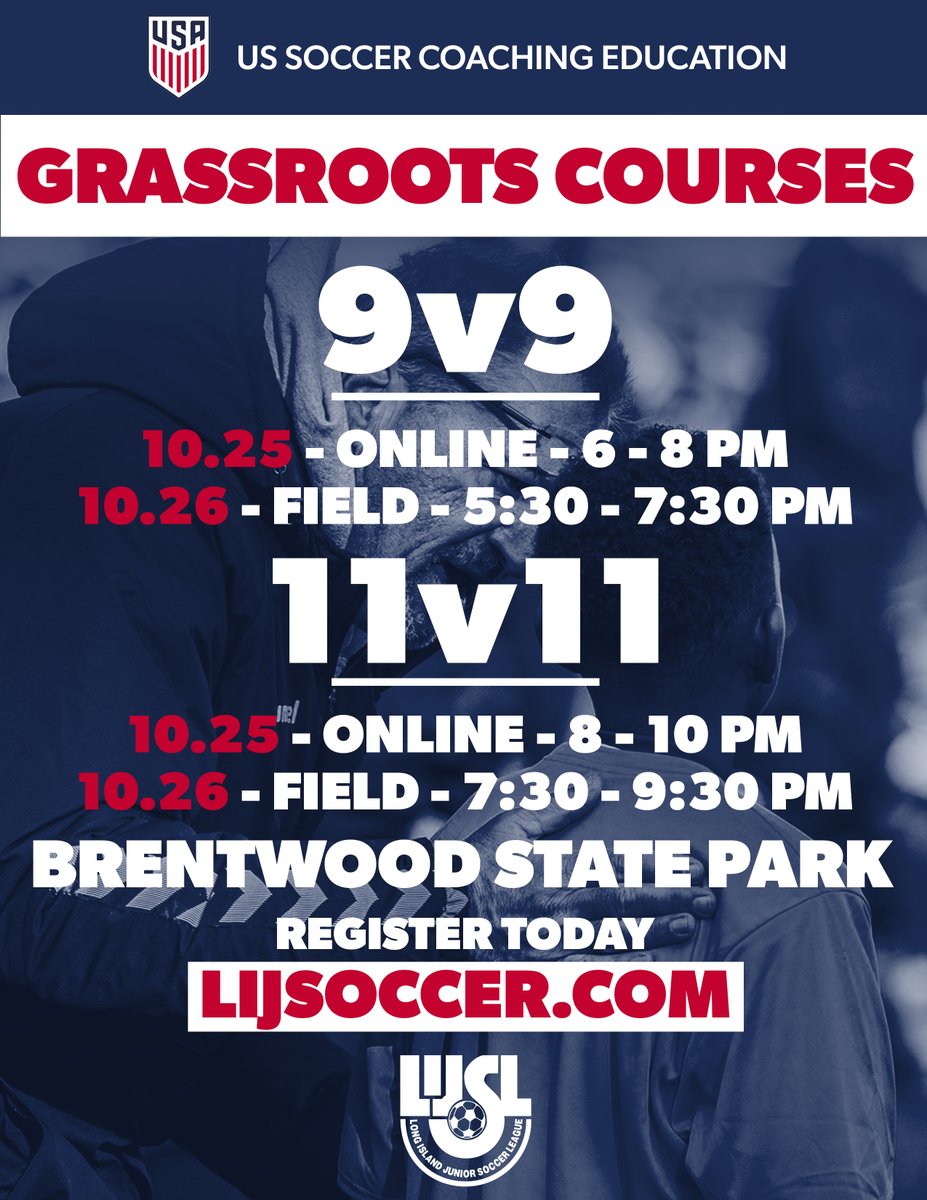 Coming 🔜 to Brentwood ⚽️

Register for these <a href="/ussoccer/">U.S. Soccer</a> Coaching Education grassroots courses today by visiting LIJSoccer.com. 

#LIJSL