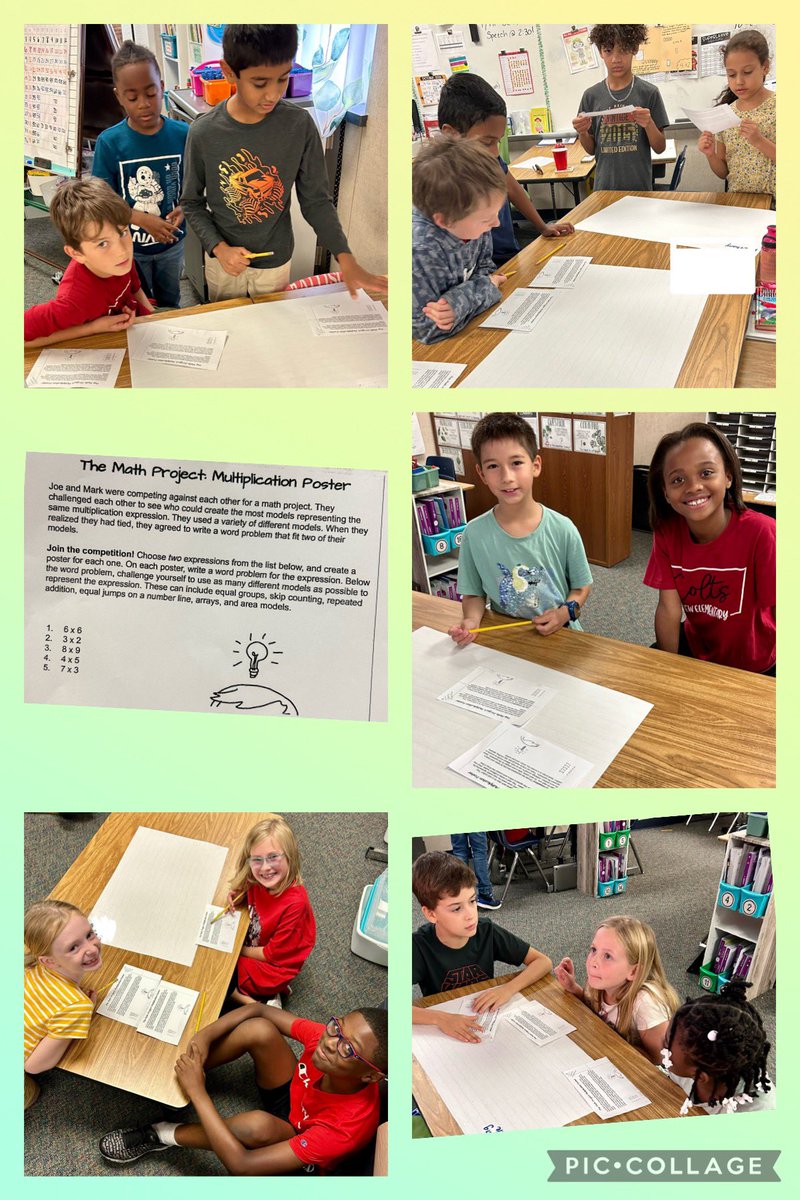 Multiplication Poster Project:
Different models for different equations! We are brainstorming and solving before recording. Math thinking and talking everyday! #ShineBright. #EveryStudentEveryDay #MyMISD <a href="/MinshewColts1/">MinshewColts1</a>