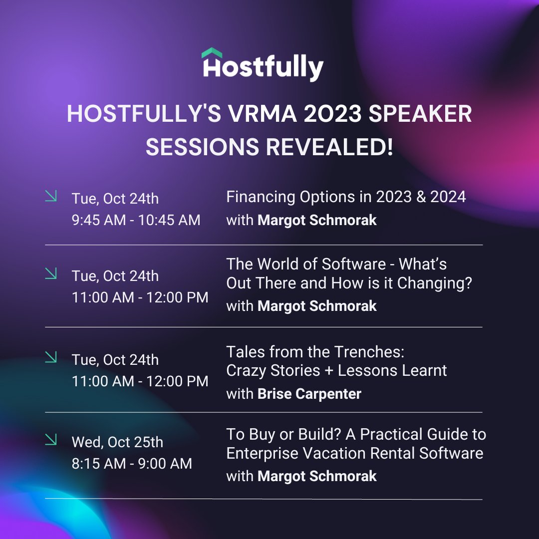 2 days in, and VRMA 2023 is already buzzing with energy! Are you ready for more knowledge-packed sessions? Take a sneak peek at Hostfully's session schedule for the upcoming days. 📅🎤 #VRMA2023