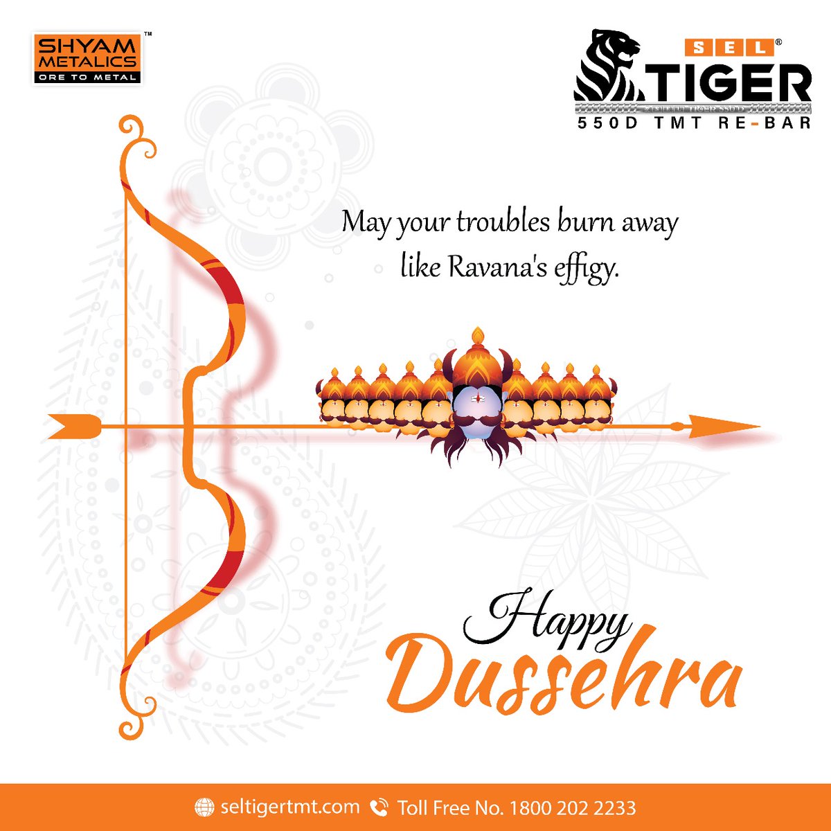 On this Dussehra, may the arrows of righteousness pierce through the darkness, lighting up our path with the eternal victory of good over evil. Wishing you a joyous Dussehra!

#SELTiger #ShyamMetalics #Dussehra #TMTBars #MazbootNeev #Strength #Victory