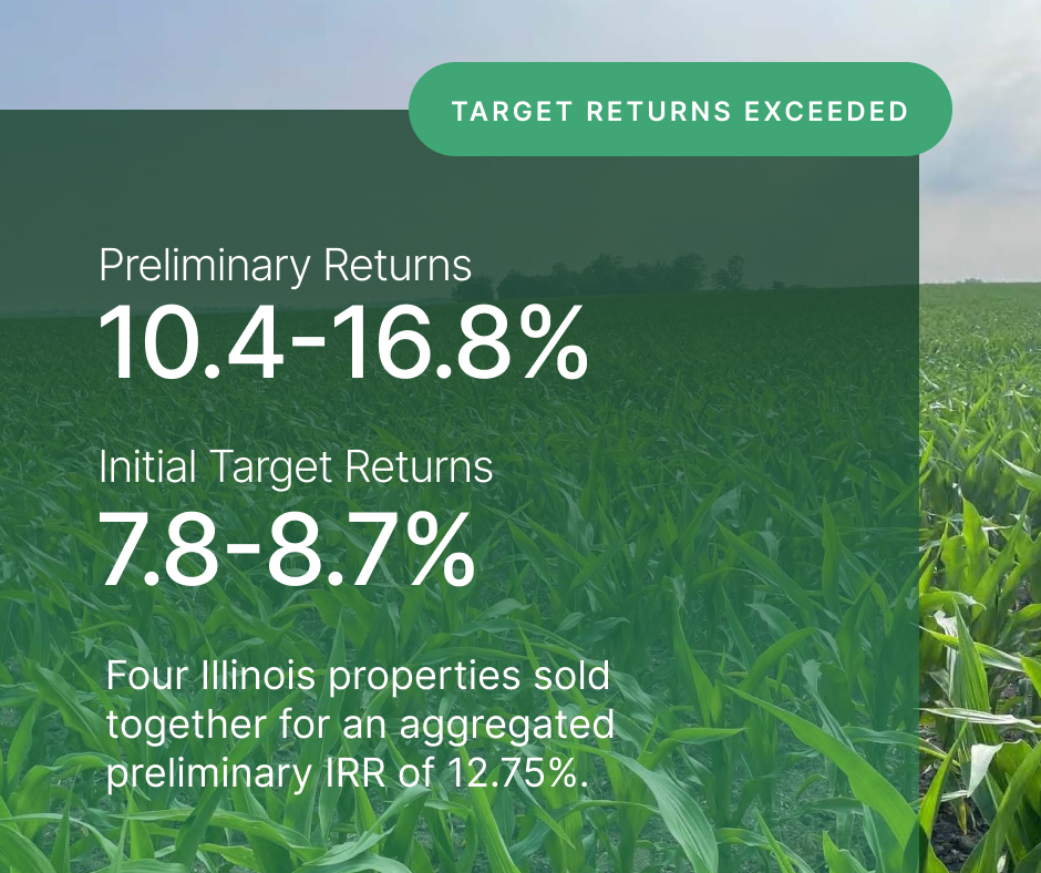 We're excited to announce the recent addition of another successful disposition with the sale of four individual farm offerings aggregated together in Illinois! Learn more: bit.ly/3QuI3de #Farmland #Disposition #FarmlandReturns #FarmlandInvesting #FarmlandInvestments